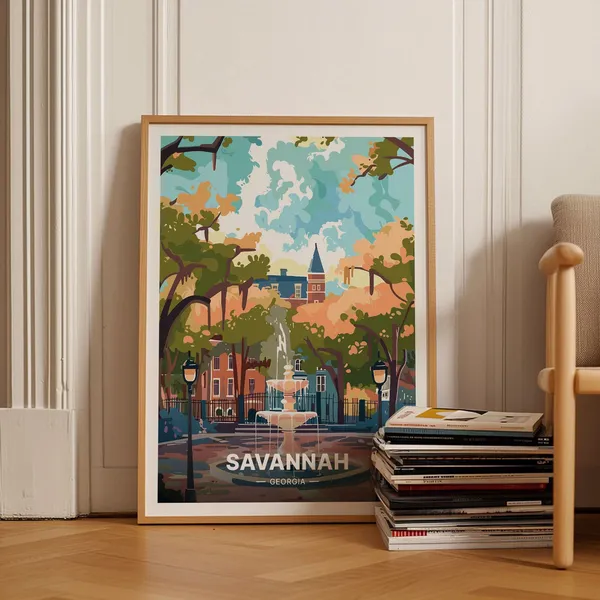 Savannah Forsyth Park Mid-Century Travel Poster