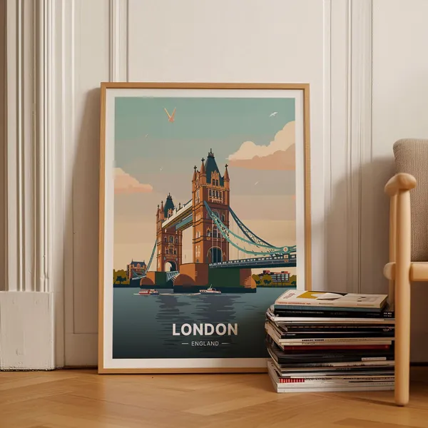 London Skyline Travel Poster, British Cityscape