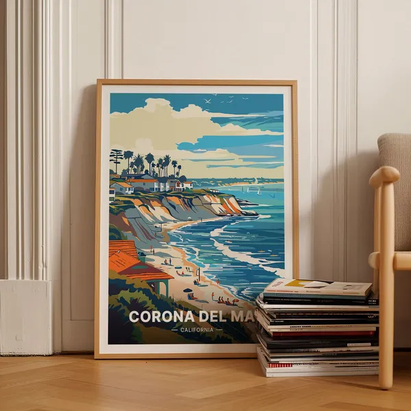 Corona Del Mar California Travel Poster, Coastal Scene