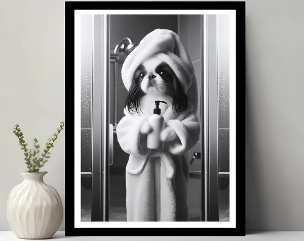 Japanese Chin Bathroom Wall Art, Funny Pet Print
