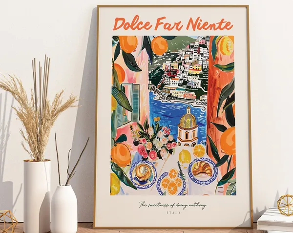 Dolce Far Niente Coffee Croissant Italy Lover Art Print