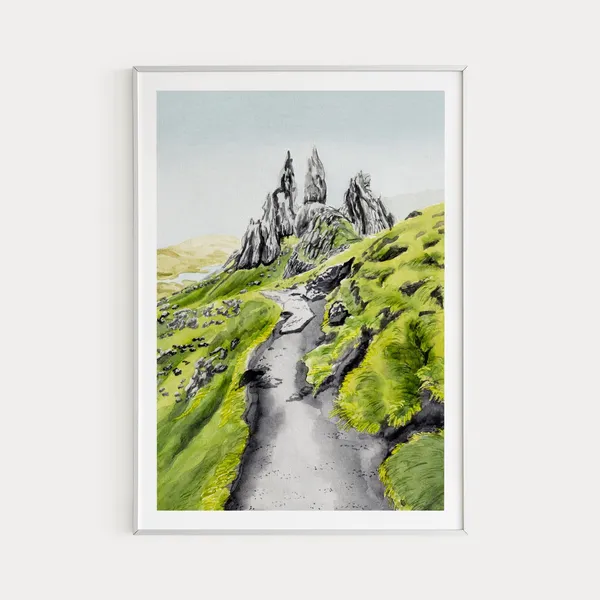 Isle Of Skye Watercolor Travel Poster, Scotland Landscape