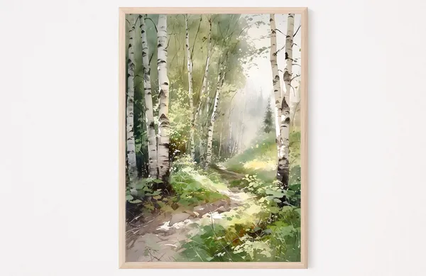 Watercolor Birch Tree Art Print, Nature Landscape