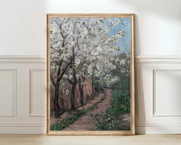 Vintage Meadow Landscape, Cherry Blossom Art Print