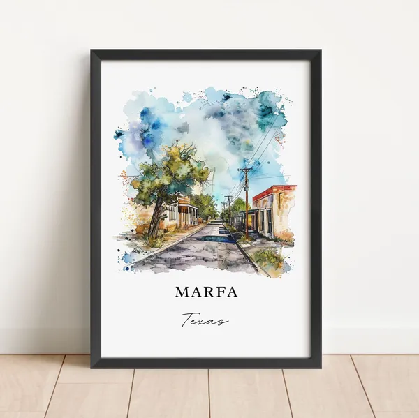 Marfa Tx Watercolor Travel Poster, Texas Wall Art
