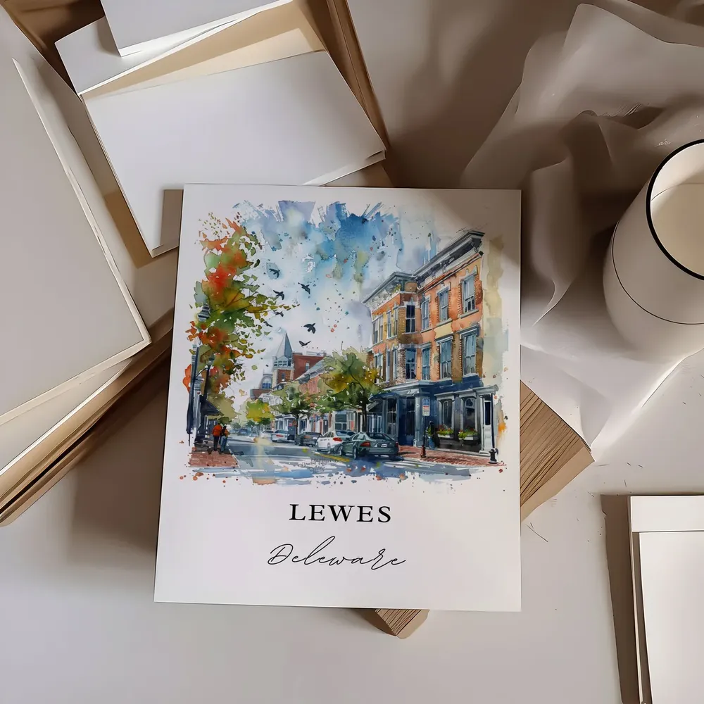 Lewes Delaware Watercolor Travel Poster, Sussex County - Image 6