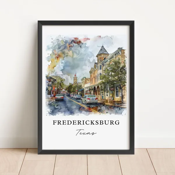 Fredericksburg, TX Watercolor Travel Poster