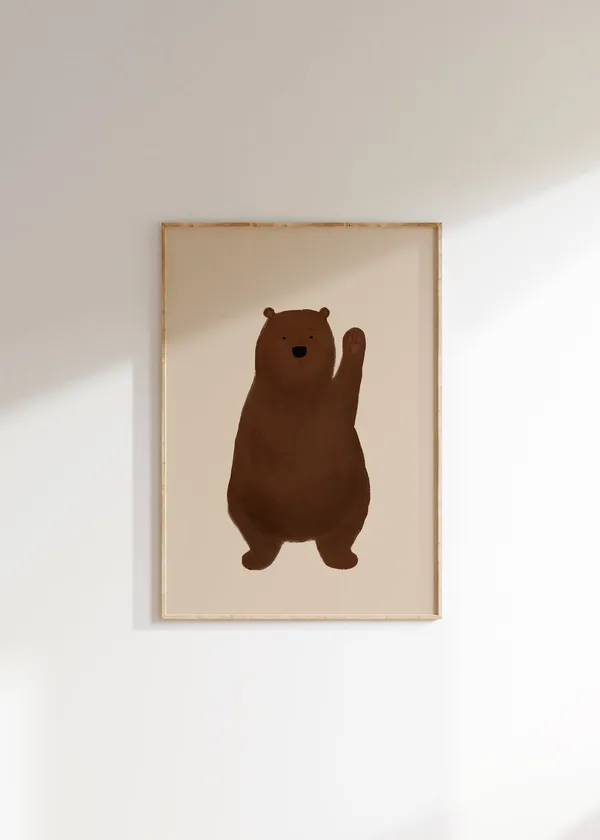 Beige Nursery Bear Art Print, Neutral Woodland Decor