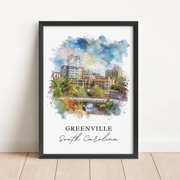 Greenville, SC Watercolor Travel Poster Art Print
