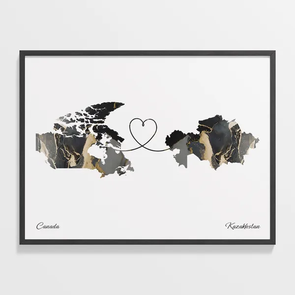 Canada to Kazakhstan Two Countries Map Travel Poster