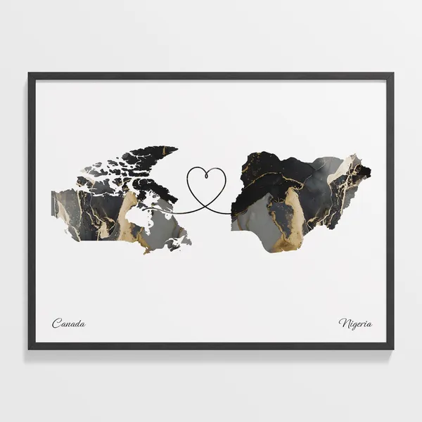 Canada to Nigeria Map Poster, Travel Art Print