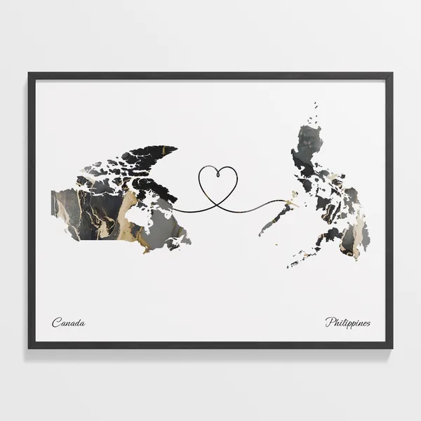 Canada To Philippines Map Poster, Travel Art Print