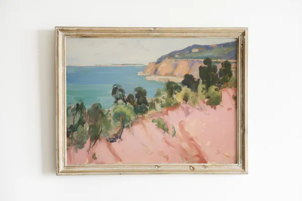 Soft Pink Coastal Landscape, Summer Wall Art Print