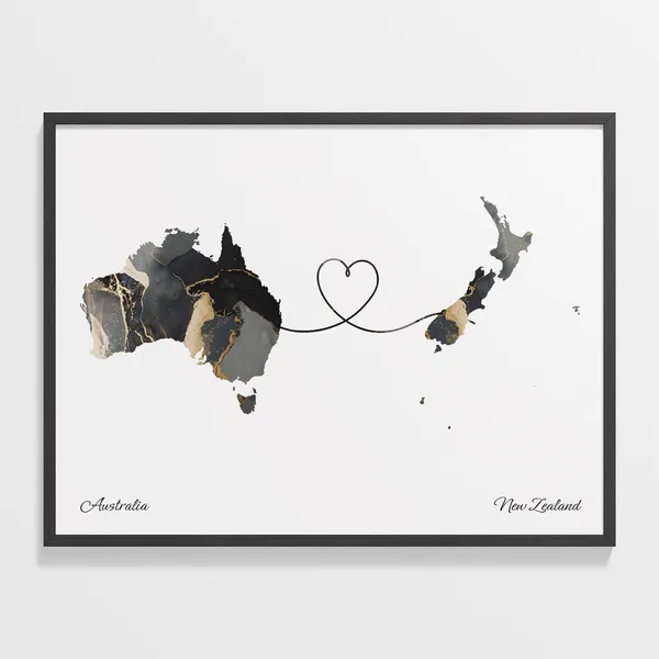 Australia to New Zealand Map Travel Art Poster