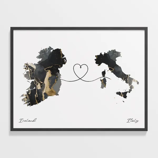 Ireland to Italy Map Poster, Travel Art Print