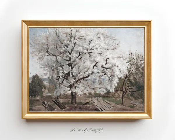 Vintage Meadow Landscape Print, Farmhouse Decor