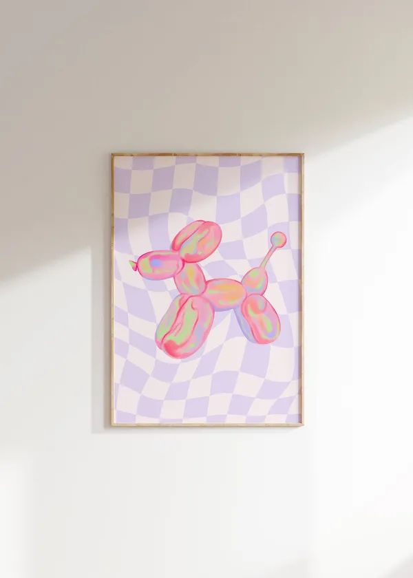 Pink Balloon Dog Art Print, Y2K Preppy Decor