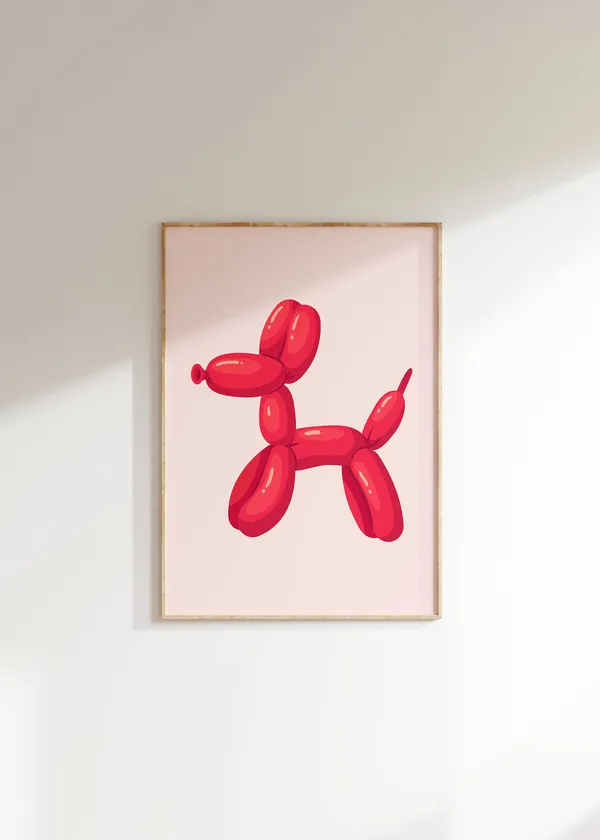Red Balloon Dog Art Print, Preppy Room Decor