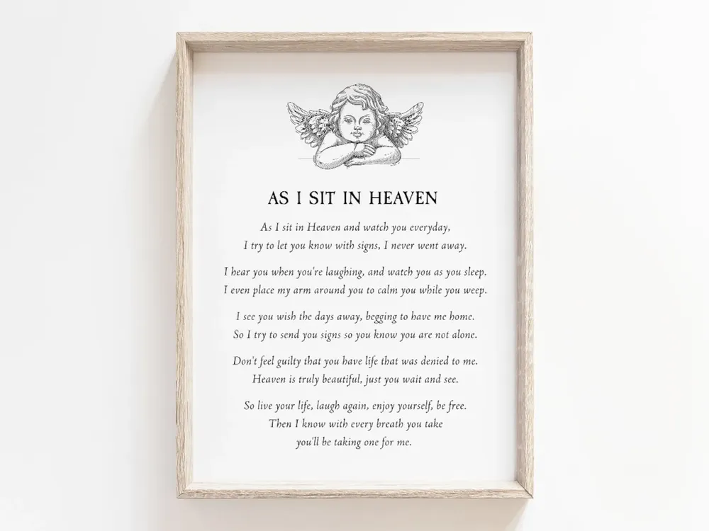 As I Sit In Heaven Memorial Poem Art Print