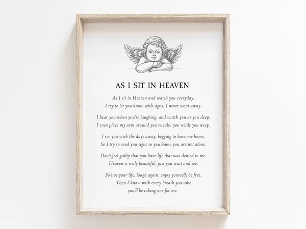 As I Sit In Heaven Memorial Poem Art Print