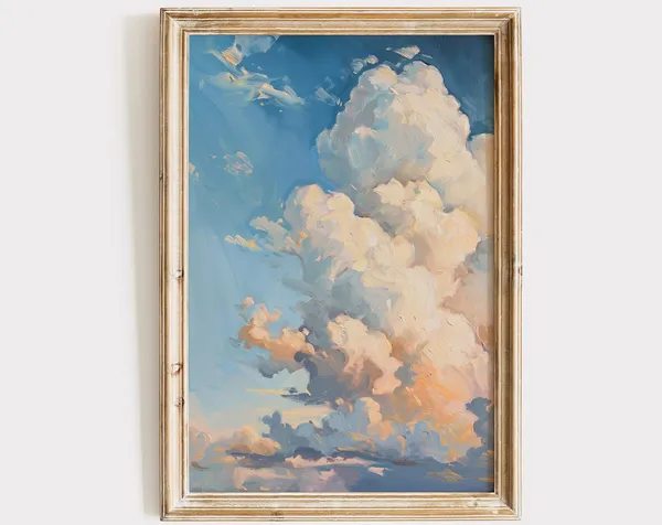 Clouds Oil Painting Vintage Cloudy Sky Art Print