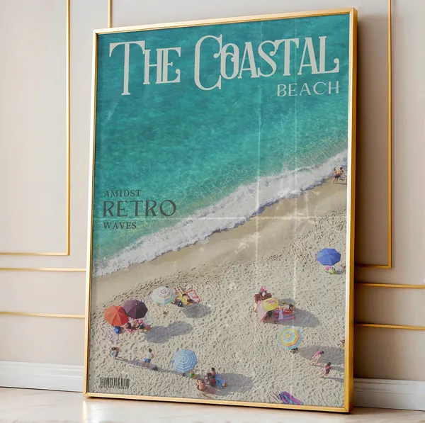Retro Blue Coastal Life Beach Art Print, Summer