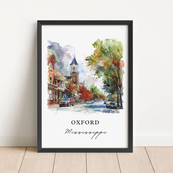 Oxford MS Watercolor Travel Poster, Mississippi