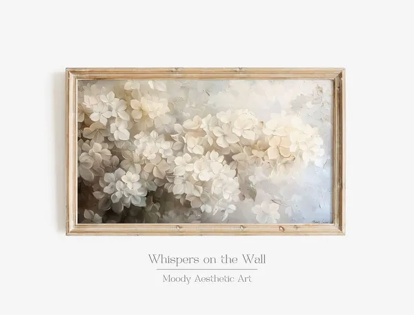 White Hydrangea Flower Art Print, Moody Farmhouse
