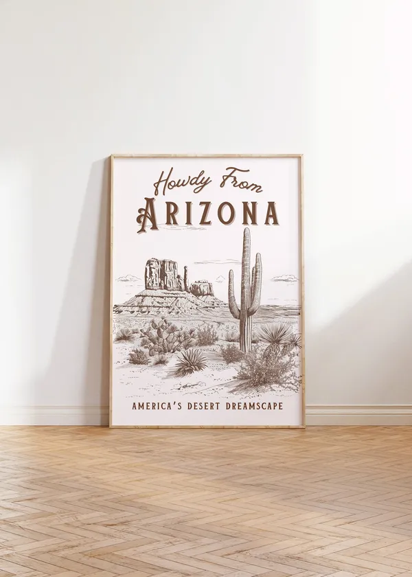 Vintage Arizona Travel Poster, Desert Scene Art Print