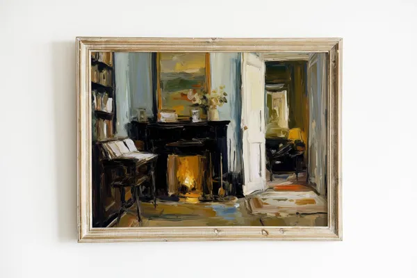 Cozy Fireplace Victorian Home Decor Vintage Art Print