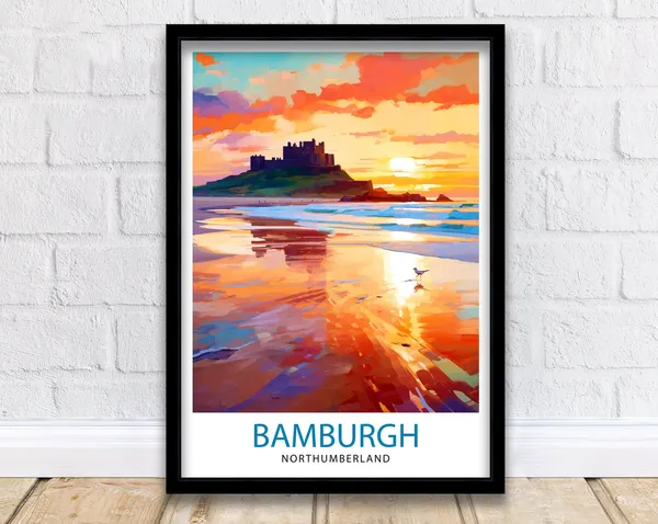 Bamburgh Travel Poster, UK Wall Decor
