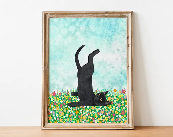 Yoga Cat Art Print, Funny Kids Room Decor