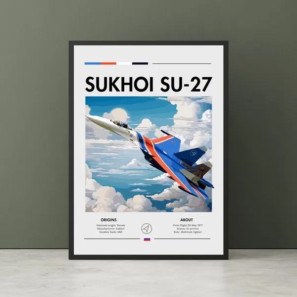 Sukhoi Su-27 Aviation Art Poster, Fighter Jet