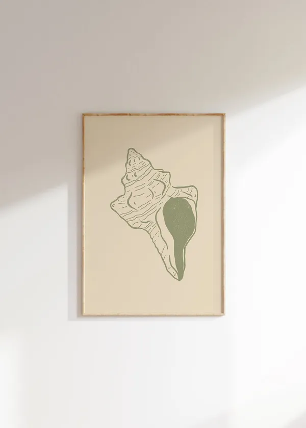 Seashell Ink Drawing, Boho Coastal Line Art Print
