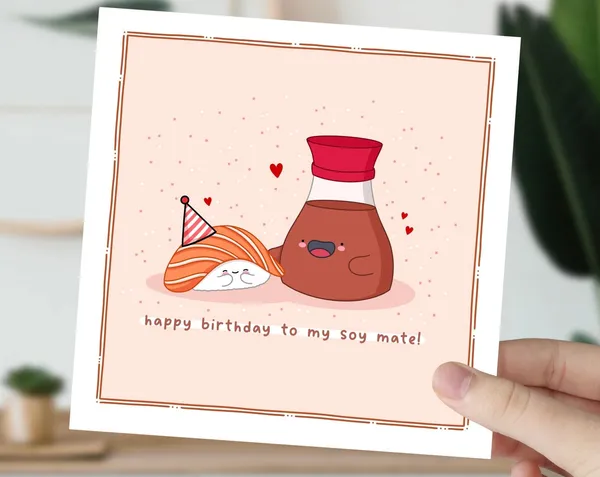 Cute Sushi Couple Pun, Kawaii Birthday Food Art Print