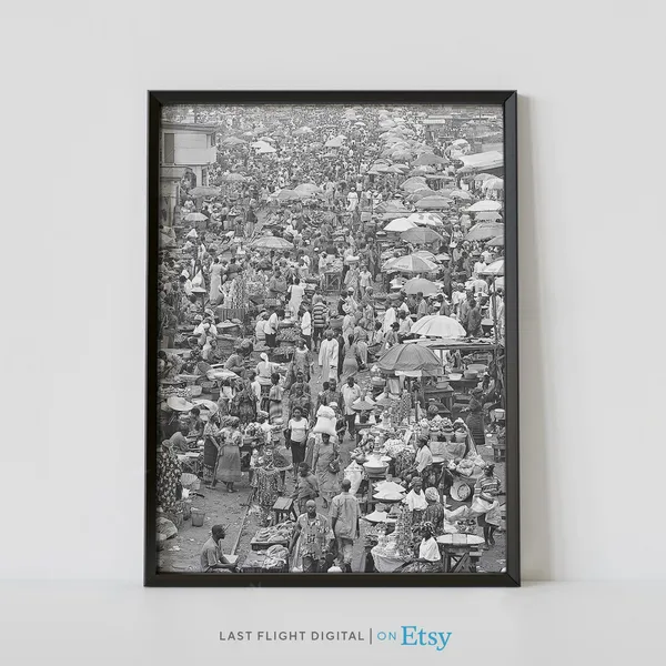 Lagos Oshodi Market Poster, Black White Photography