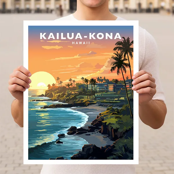 Kailua Kona Hawaii Travel Poster, USA Place Print