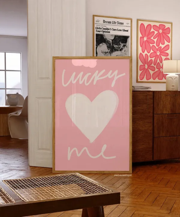 Pink Lucky Me Vintage Retro Art Print