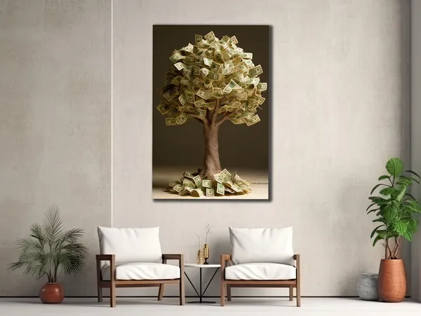 Money Tree Painting, Contemporary Wall Decor Print