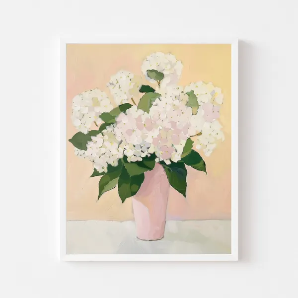 White Hydrangea Vintage Floral Bouquet Art Print