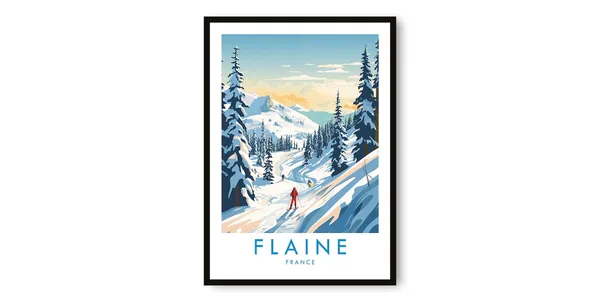 Flaine France Skiing Travel Poster, Mountain Destination