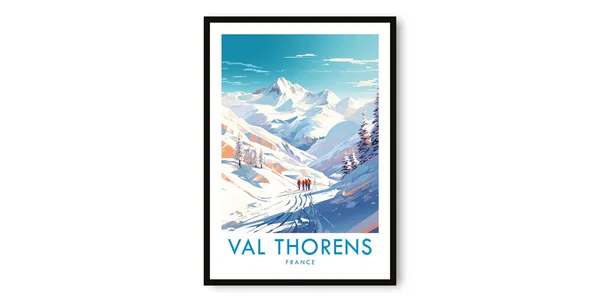 Val Thorens Travel Poster, France Skiing Print