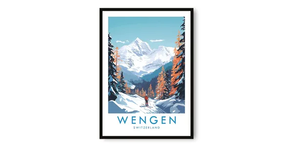 Wengen Travel Poster, Switzerland Travel Decor