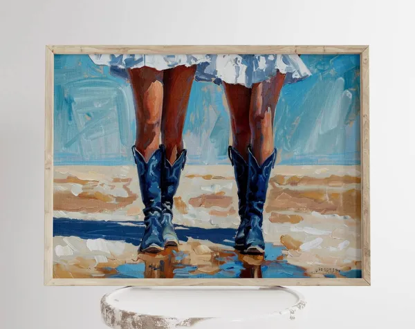 Coastal Cowgirl Western Art Print, Vintage Beach Decor