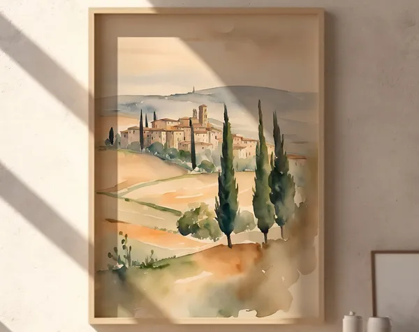 Tuscany Italian Travel Landscape Art Print, Watercolor
