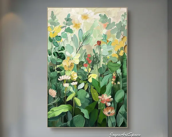 Green Floral Oil Painting Wall Art Print