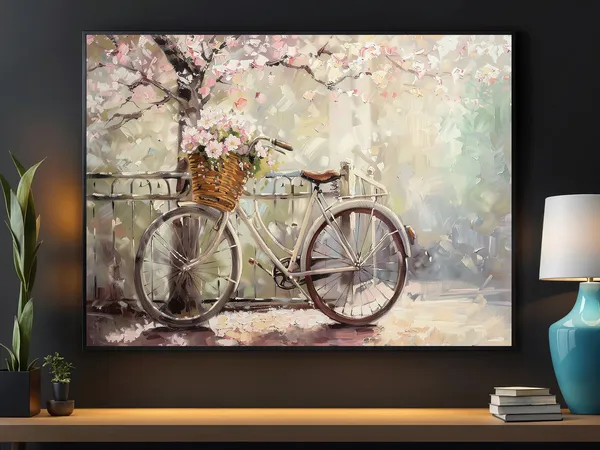 Vintage Flowers Bike Oil Painting Art Print