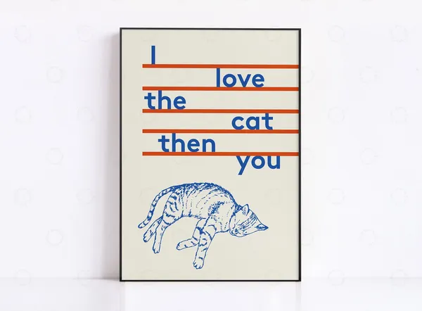 Cat Print Poster, Retro Mid-Century Wall Art