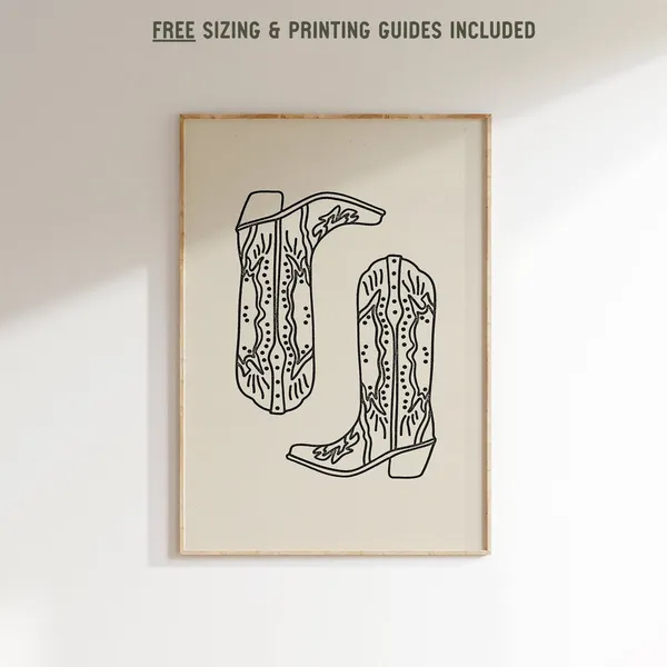 Cowboy Boots Minimalist Vintage Western Art Print