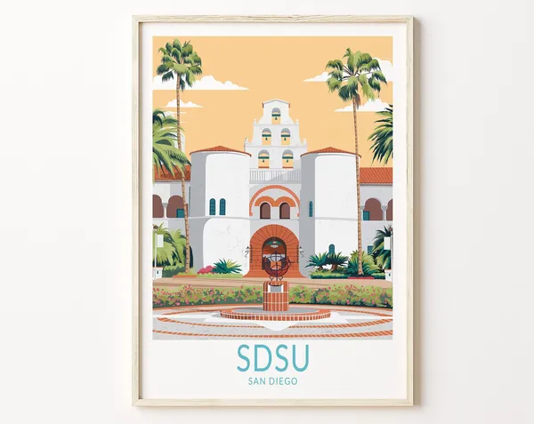 San Diego State University Travel Poster, Campus Art Print